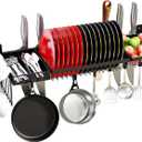 Adjustable Stainless Steel Wall Mounted Over the Sink Dish Drying Rack, Large Capacity Pot Rack Dish Rack with Utensil Holder for Kitchen Storage Organizer Patent Pending (Black)