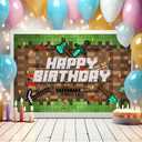 3x5Ft Pixel Birthday Backdrop, Large Sandbox Theme Party Decorations Miner Party Supplies Video Game Banner for Theme Party, Birthday