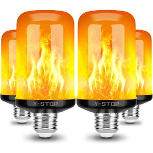 Y- STOP Upgraded LED Flame Light Bulbs, 4 Modes Flickering Light Bulb with Upside Down Effect, E26 Base Flame Bulb for Halloween Lights, Christmas Decorations Outdoor Indoor, Party Decor (4 Pack)