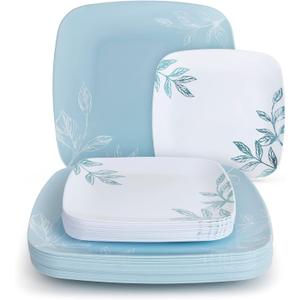 R-kay Blue Plastic Plates - 32 Count - 16 Dinner, 10 Inch & 16 Salad/Dessert, 7 Inch Party Plates - Heavy Duty, Disposable (Blue and White)