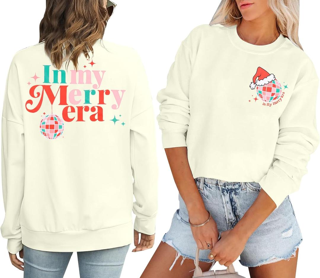 Women Spread Christmas Cheer Sweatshirt Christmas Elf Pullover Elf Hat Shirt Crewneck Embroidered Christmas Clothes (L)