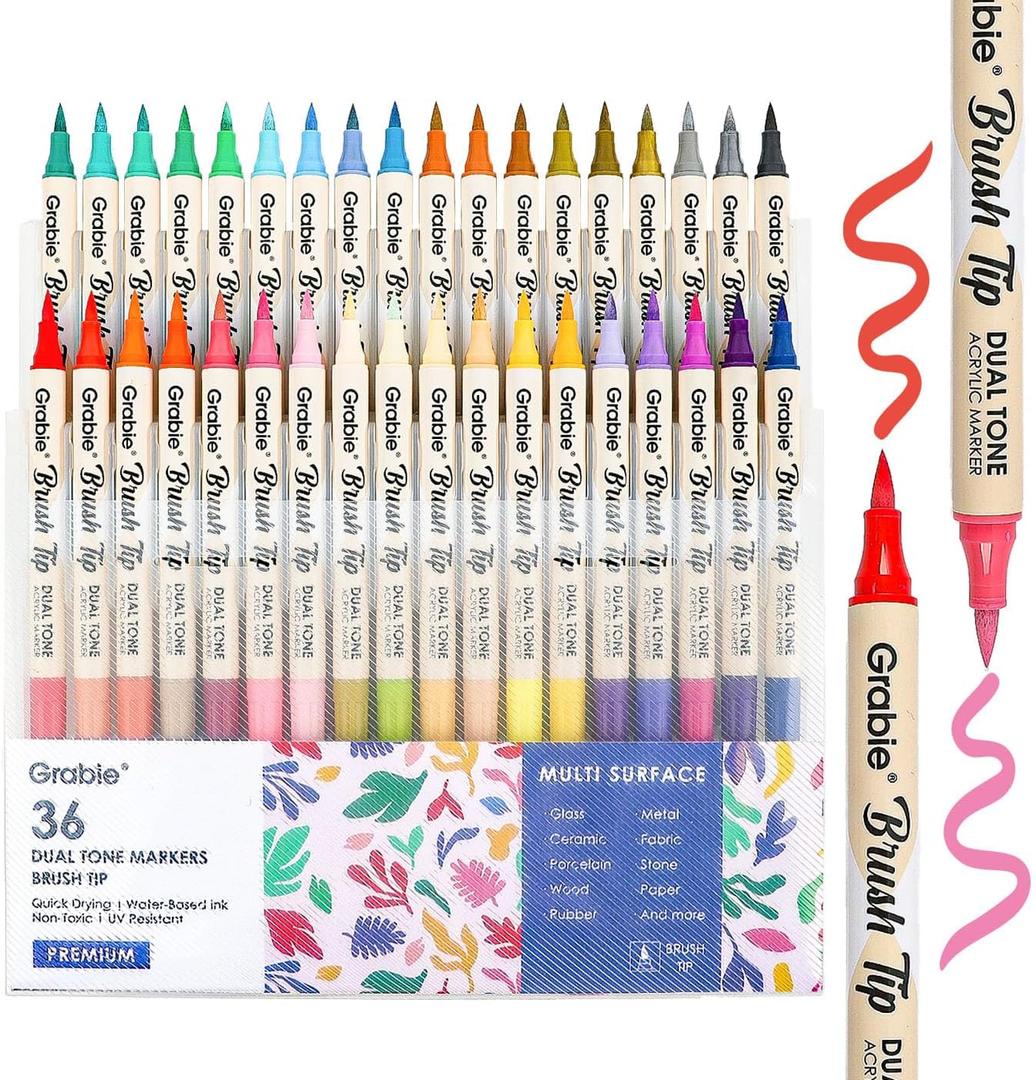 72 Colors Paint Markers, Acrylic Paint Pens with 36 Dual-Color Brush Tips, Double Tipped Waterbased Markers for Rocks, Acrylic Drawing Marker for Art Supplies