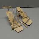 FRJR Women's Rhinestone Sandals Lace Up Slingback Square Open Toe Heels Sparkling Sandals with Stiletto Buckle Strap for Dress Party Prom Wedding High Heeled Shoes Beige 6.5, Was used