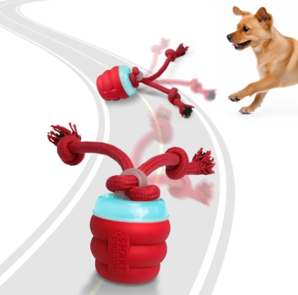 Interactive Dog Toys Touch Activated Bouncing & Jumping Dog Ball with Rope, Squeaky Doggie Toys to Keep Them Busy (Red)