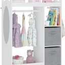 UTEX Kids Play Armoire with Mirror, Storage Bins and Closet for Dress Up and Costumes (White)