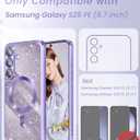 Magnetic for Samsung Galaxy S25 FE 5G Case + 2X Screen Protectors,Luxury Plated Gold Edge [Glitter Card&Wrist Strap] Slim Soft Crystal Clear TPU Shockproof Case Cover for S25 FE-Light Purple