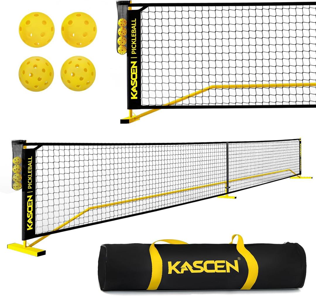 KASCEN Pickleball Net - Pickleball Net for Driveway, 22FT USAPA Portable Pickleball Set with Net, Pickle Ball Net with 4 Pickleballs & Carry Bag, Pickle Ball Net for Outdoor Indoor Court Backyard
