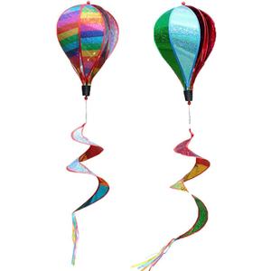 2Pcs Hot Air Balloon Wind Spinner Rainbow Whirl Hanging Ornament Spinning Balloon Windmill Toy Set for Outdoor Garden Patio Yard Home Decoration