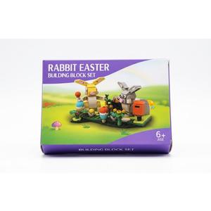 Easter Rabbits Display Building Toy Set, Includes Colorful Easter Eggs and Tulips, Easter Decorations