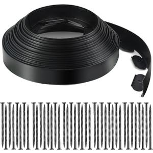 LINSHRY 100 FT Landscape Edging, 2 in.Tall No Dig Garden Edging Border with 120 Spikes, Flexible Plastic Lawn Edging for Landscaping Flower Bed, Grass, Yard (Black)