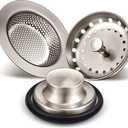 Mudder 3 Pcs Kitchen Sink Drain Strainer and Stopper Stainless Steel Garbage Disposal Plug with Handle Universal Anti-Clogging Kitchen Sink Filter Sieve Basket Strainer(Brushed Silver)