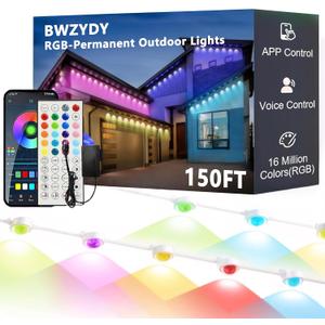 Permanent Outdoor RGB Lights,Waterproof Smart LED Eaves Lights with App/Remote Control,DIY IP67 Waterproof for Christmas and All Holiday Decor,House Roof and Garden Lighting (150FT)