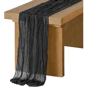 Ling's Moment Black Cheesecloth Table Runner, 168 Inch 14FT Boho Gauze Rustic Sheer Cheese Cloth Table Runners for Party Wedding Birthday Outdoor Bridal Shower Decor