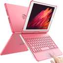 TQQ Touch for iPad 9th Generation Case with Keyboard (10.2", 2021), Multi-Touch Trackpad, 360 Rotatable Protective Cover for iPad Keyboard 9th/8th/7th Gen with Pencil Holder (Pink)