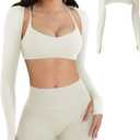 YEOREO Women Crop Top Long Sleeve Bolero Open Front Workout Cropped Shirts Sports Shrug (Small, Cream)