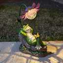 Solar Frog Garden Decor Outdoor Statue - Frog Umbrella LED Waterproof Sculpture Light, Patio Pathway Frog Lamp Figurine for Yard Lawn Garden Gifts for Women Mom Grandma