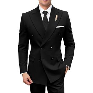 Men Suits Slim Fit 2 Piece Suit for Wedding Peak Lapel Suit Jacket Pants Set Business Formal Suits Prom Tuxedos (Black, M)