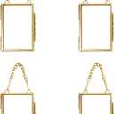 Emivery 4Pcs Mini Metal Picture Frame Antique Gold Floating Glass Picture Frame Small Vintage Artwork Hanging Picture Display Frame with Chain for Family Tree Mini Photo 2 X 3 Inch