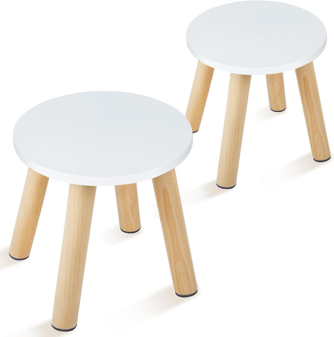 Wooden Step Stool for Kids, Children's Stool Matched Sensory Table, Children Sitting Stool with Assembled Four-Legged, Multi-Purpose Kids Chairs for Bathroom Kitchen Bedroom, Natural Anti-Slip, 2 Pack