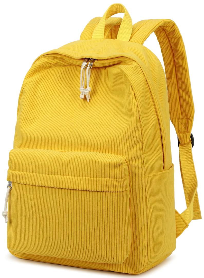 School Backpack for Teens Large Corduroy Bookbag Lightweight Girls Boys Casual High School College 17 inch Laptop Travel Bag (Yellow-Corduroy Z)