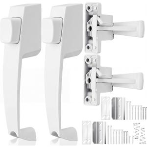 Novabright 2 Set Storm and Screen Door Push Button Latch, Fits Doors 5/8 1-1/4 Thick, Storm Screen Door Handle Replacement with Latch, Easy Installation, No Lock-out, Aluminum Finish, Modern (White)
