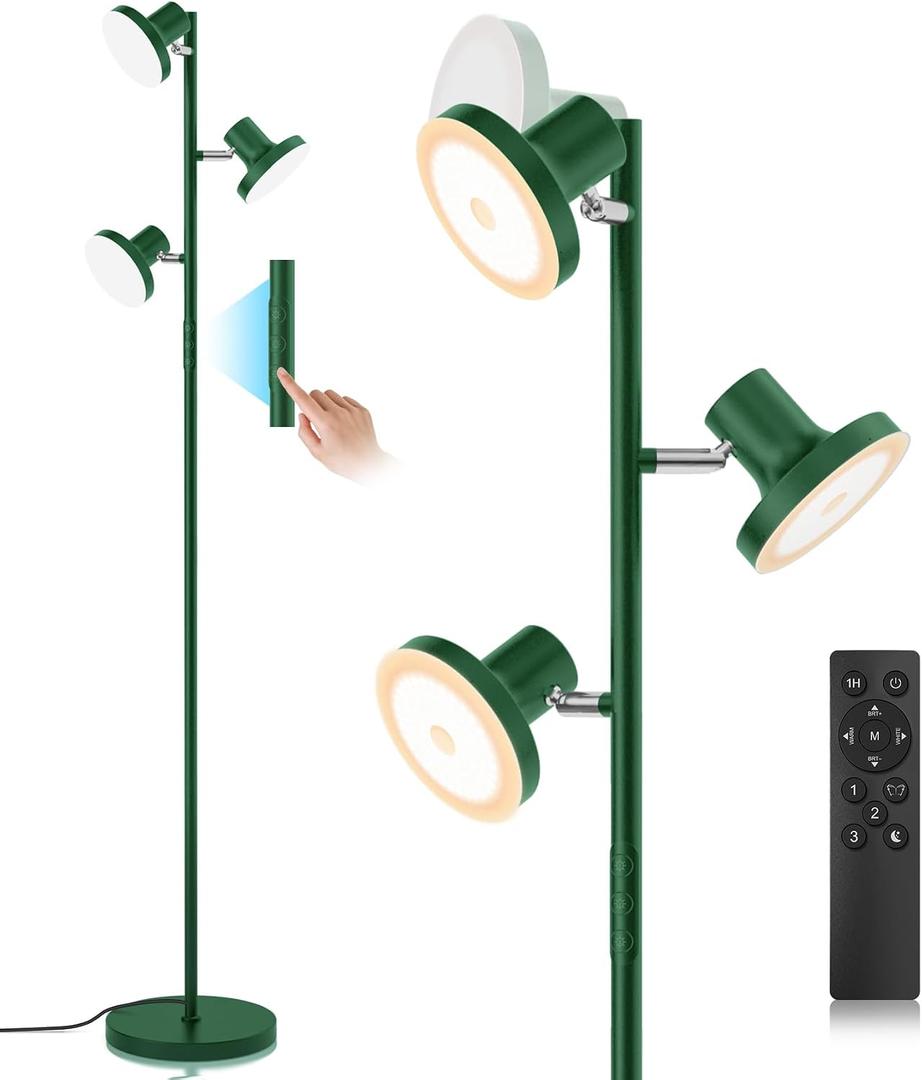 SIBRILLE 36W LED Tree Floor Lamp, Modern Dimmable Standing Lamp with Remote & Touch Control, 4 Color Temperatures, 3 Rotatable LED Light Floor Lamps for Living Room, Bedroom, Office