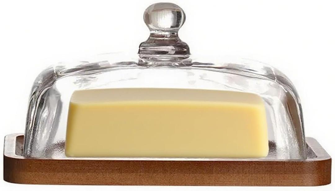 Glass Butter Dish with Lid,Airtight Cover for Fresh Butter,Clear Butter Keeper,Butter Tray,Large Butter Dish for Refrigerator & Countertop