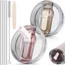 30oz Flip Straw Lid for Stanley Quencher H2.0 Tumbler, 2 Pack Leak Proof Lid Replacement No Spill Cover for Stanley Cup Accessories ProTour (Rose Quartz,Cream)