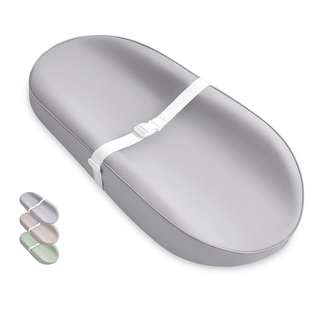 Blissful Diary Vegan Leather Baby Changing Pad with Waterproof & Wipe-Clean PU Cover, Avocado Size Cozy Diaper Changing Pad for Dresser and Table, Light Gray