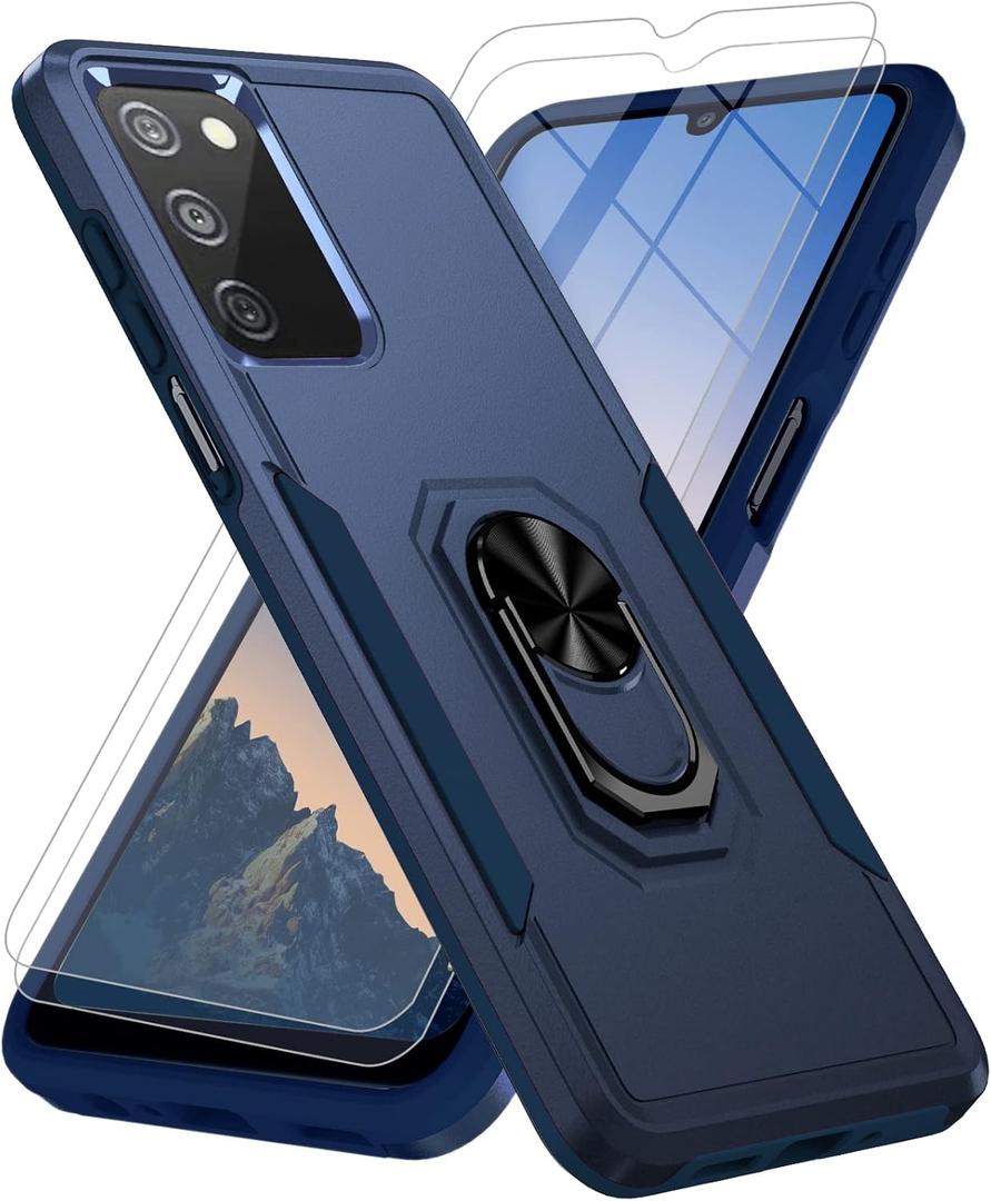 for Samsung Galaxy A03S Phone Case [15 FT Military-Grade Drop Protection], Samsung A03S Case with 2X Tempered Glass Screen Protector, Shockproof Kickstand Phone Case for Galaxy A03S (Dark Blue)