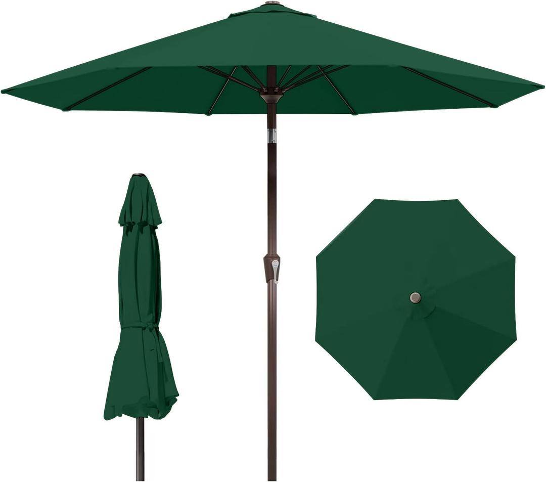 9ft Patio Umbrella with Push Button Tilt and Crank,Outdoor Market Table Umbrella UV Protection 8 Sturdy Ribs for Backyard,Garden,Pool,Deck(Dark Green)
