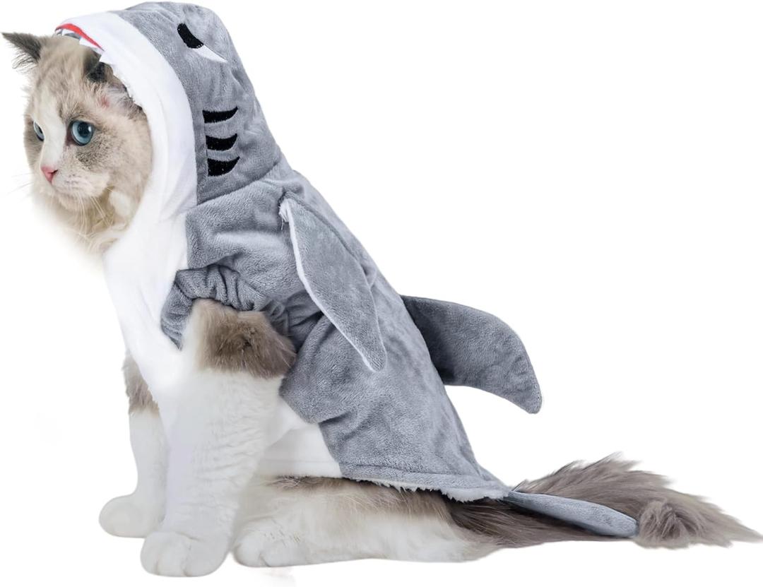 NACOCO Halloween Pet Shark Costume - Dog Cute Clothes Hoodie Cat Warm Outfit Coat Apparel for Small Medium Large Dogs and Cats (Grey, XS)