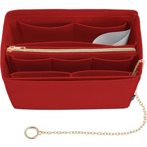 Purse Organizer Insert, Handbag Organizer with Zipper, Tote Shaper with Cup Holder & Keychain, Compatible with LV, Neverfull, MK, COACH, Longchamp, Kate Spade  Red-XL