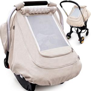 Waterproof Baby Car Seat CoverYVMVDV Patented Cold Weather Carseat Cover for Babies,Infant Car Seat Cover Canopy for Boy Girls, Keeps Babies Warm and Cozy (Beige)