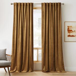 RYB HOME Velvet Curtains 96 inches, Soft Durable Drapes Room Darkening Privacy Window Treatment Farmhouse Decor for Living Room Sliding Glass Door, Golden Brown, W52 x L96 inches, Set of 2