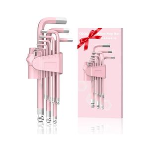 9 PCS Pink Allen Key Set, Cr-V Pink Allen Wrench Set Tools for Women, Long Ball End Hex Key Set, Size 1.5-10mm with Colour-Coding for Home Repair and Ideal Gifts for DIY Enthusiasts