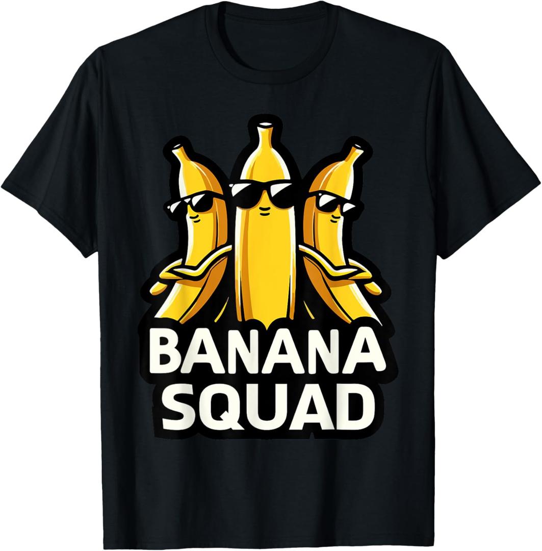 Banana Squad Funny Fruit Banana Lover Team Banana Crew T-Shirt, M, Black