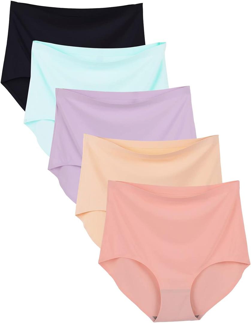 Bolivelan 5 Pack Women's Seamless Hipster Panties Invisible High Waist No Show Ladies Bikini Underwear (8, 5 Colors)