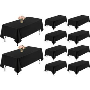 10 Pack Table Cloth Black Tablecloth 60 x 102 Inch, Rectangle Table Cloth for 6 Foot Table, Wrinkle Resistant Washable Polyester Table Cover for Wedding Dining Table Buffet Parties and Camping