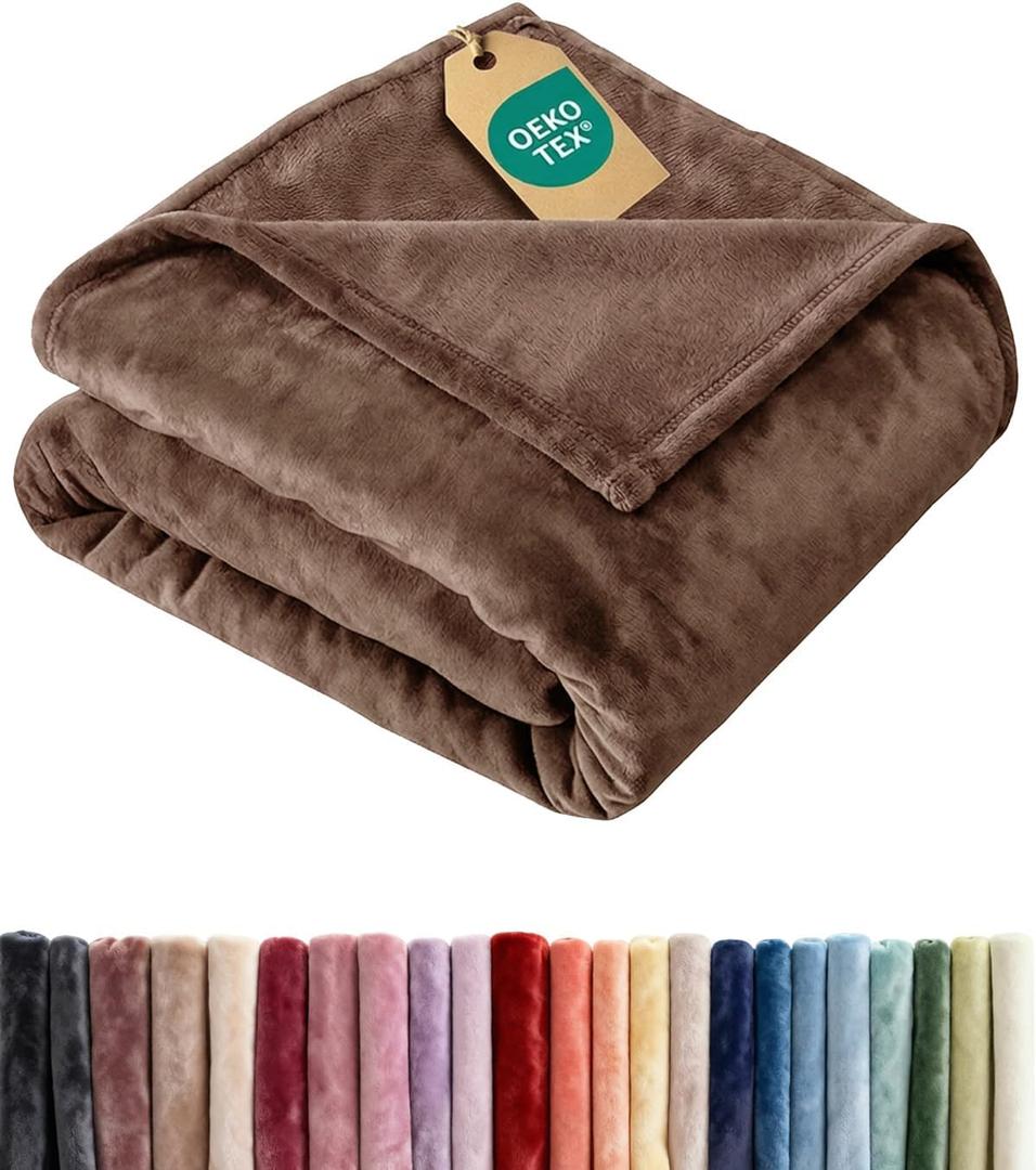 Ultra Soft Fleece Blanket Throw Size - Flannel Fleece Luxury Throw Blanket - Lightweight for Couch Bed Chair - Thick, Warm and Breathable - All Season Cozy Fuzzy, Anti-Static Microplush Bedding, Brown