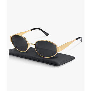 livho 2025 Trendy Oval Sunglasses - Stylish Polarized Shades for Everyday - Retro Metal Frames Grey/Gold
