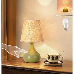 Green Small Touch Control Table Lamp for Bedroom,Green Bedside Lamps for Nightstand,Cute Mini Small Table Lamps for Small Spaces with Scalloped Shade for Kitchen Counter,Bookshelf,Living Room