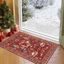 Lahome Indoor Christmas Rug 2x3 Small Kitchen Bathroom Rugs for Entryway,Washable Soft Non-Slip Christmas Tree Santa Claus Area Rug,Door Mat for Winter Living Room Bedroom Holiday Decor(2x3,Red)