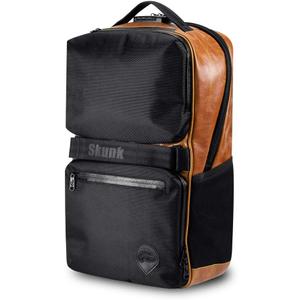 Skunk SoHo Backpack - Smell Proof - Weather Resistant - With Combination Lock (Black/Brown Leather)