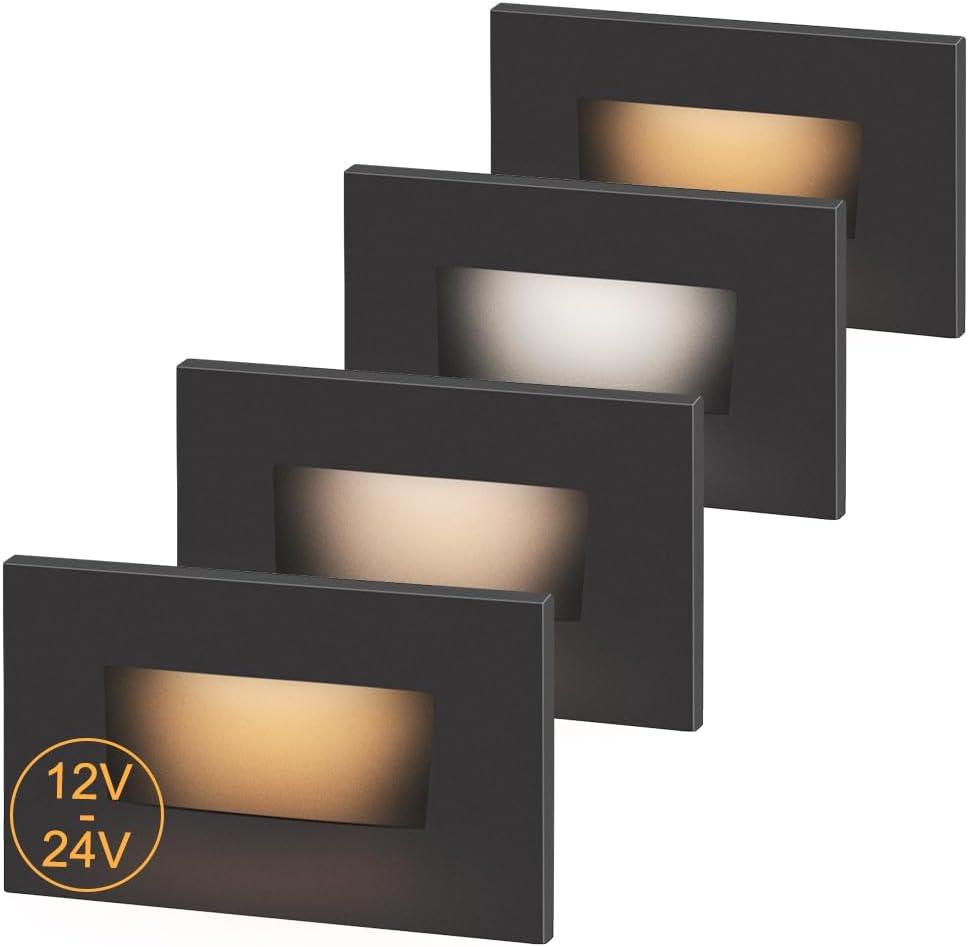 kadision 3 Color Low Voltage 12V-24V LED Step Lights Indoor and Outdoor, 3.5W 175lm Stair Light, Aluminum Oil Rubbed Bronze, 4 Pack