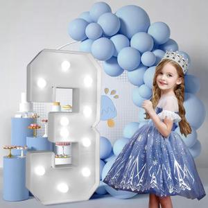 FAYLISVOW 2.4FT/28.74in Marquee Light up Numbers Marquee Number 3 with White Lights for Birthday Party Large Mosaic Frame Letter Cardboard PreCut Giant CutOut Thick Foam Board Sign DIY Decorations