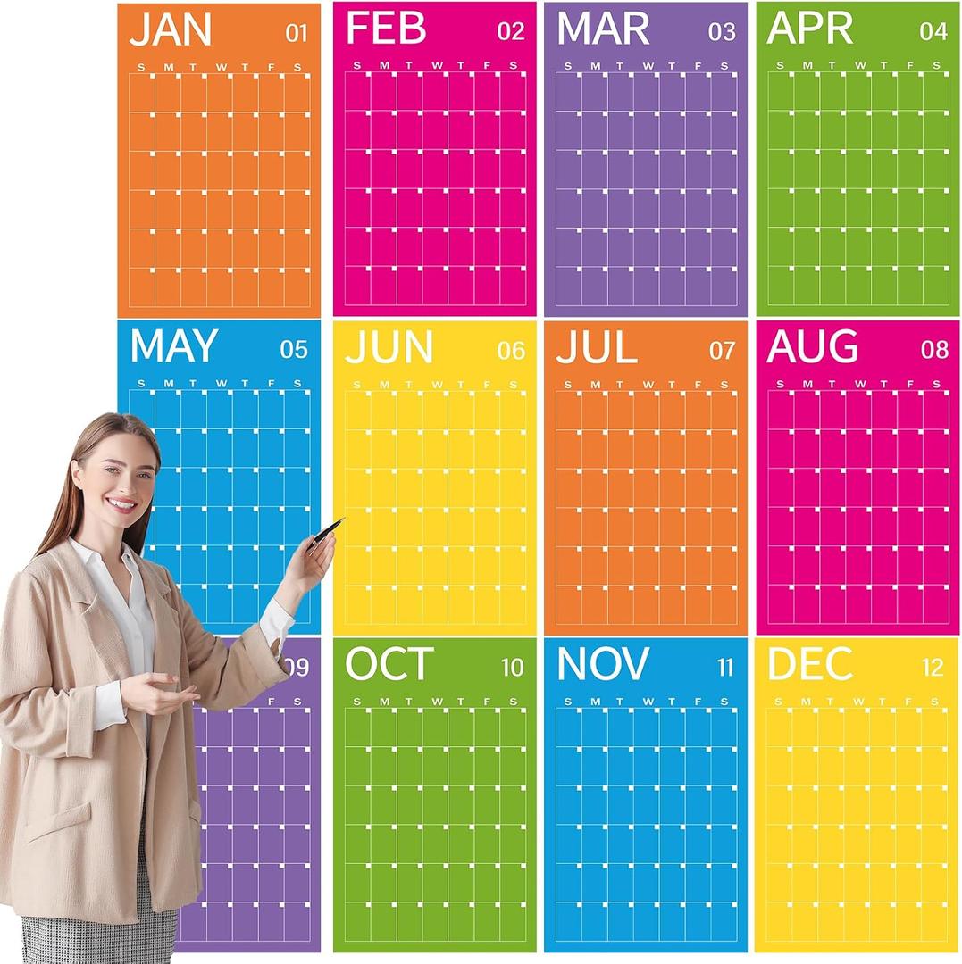 24" x 16" 2026 Large Wall Calendar Undated 12 Month Planner Dry Erase Reusable Monthly Blank Wall Calendar Big Yearly Planner for New Year Office Home School Organizing Planning (Bright)