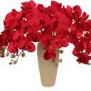 38 Inch 6 PCS Red Orchids Artificial Flowers Fake Orchids Velvet Silk Orchids Faux Orchid Flowers Long Stem Artificial Flowers for Tall Vase for Home Wedding Decoration(Red)