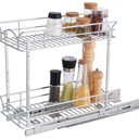 OCG Slide Out Cabinet Organizer for Narrow Cabinet (9" W X 17" D), 2 Tier Pull Out Shelves Slim Sliding Cabinet Organizer and Storage, Chrome