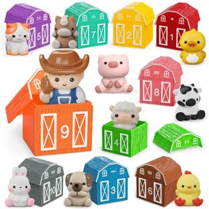 Learning Toy for Toddlers 1 2 3+ Years Old, 20 PCS Farm Animal Barn playset & Finger Puppets, Montessori toys for Kids,10 Animals & 10 Barns for Babies Boys Girls Easter Christmas Birthday Gift